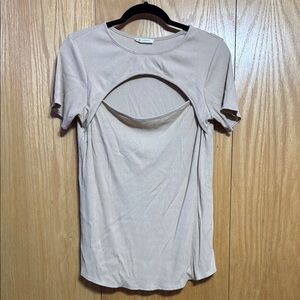 Beige Short Sleeve Cut-Out Tee